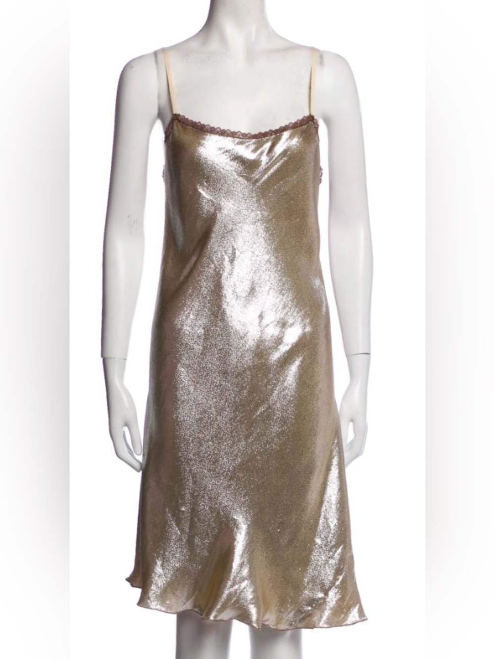 Rozae Nichols Gold Metallic Slip Midi Dress
